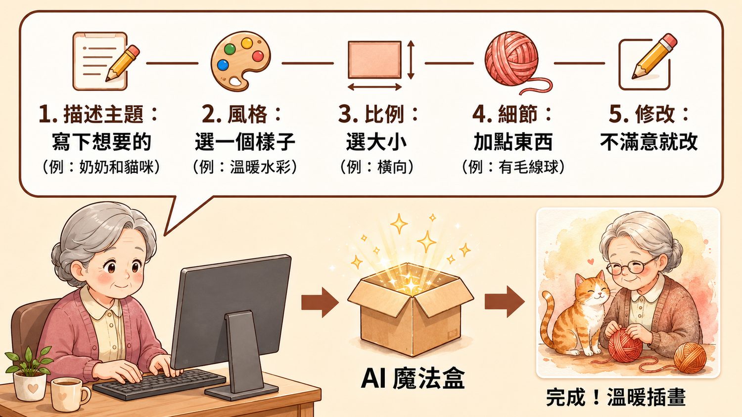 AI 繪圖 5 個步驟：描述主題、風格、比例、細節、修改